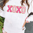  XOXO Glitter Chenille Cable Knit Pullover Sweatshirt