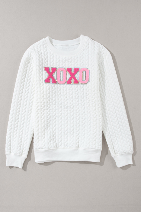 XOXO Glitter Chenille Cable Knit Pullover Sweatshirt