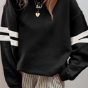 Small Black Varsity Striped Oversized Sweatshirt