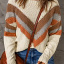 Small Ivory & Brown The Shannon | Chevron Striped Drop Shoulder Long Sleeve Sweater