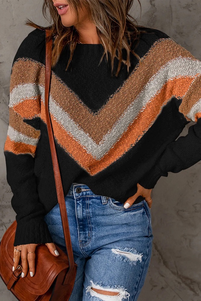 The Shannon | Chevron Striped Drop Shoulder Long Sleeve Sweater