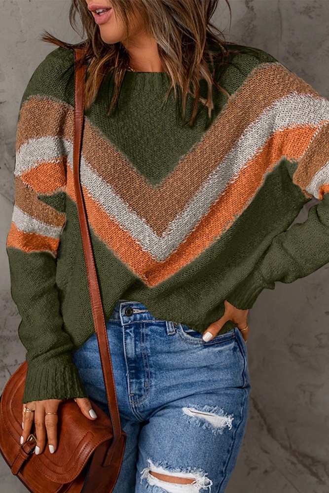 The Shannon | Chevron Striped Drop Shoulder Long Sleeve Sweater