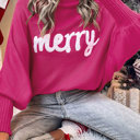 Pink Large Merry Batwing Turtleneck Sweater Christmas