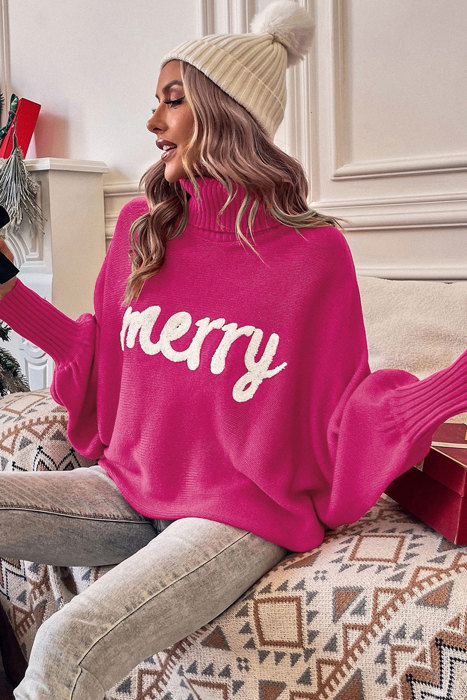 Merry Batwing Turtleneck Sweater Christmas