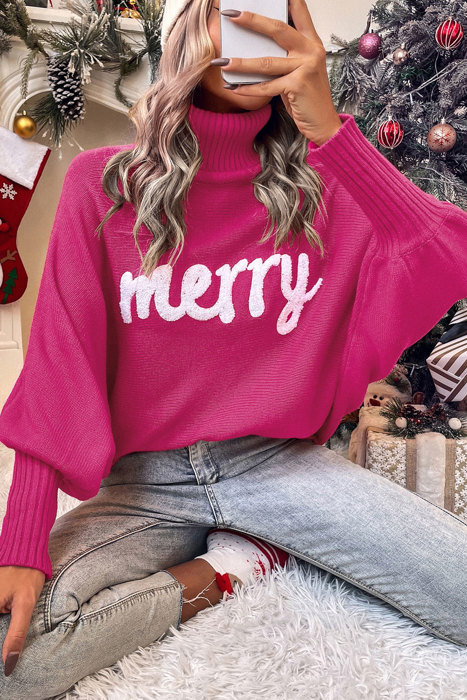Merry Batwing Turtleneck Sweater Christmas