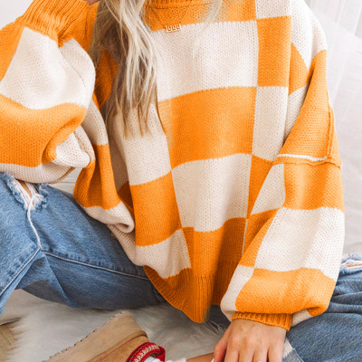 The Mandy | Checkered Bishop Sleeve Sweater
