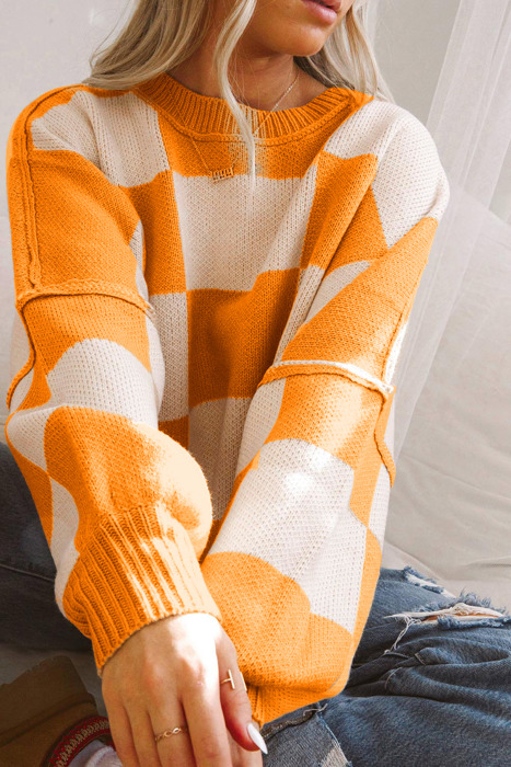 The Mandy | Checkered Bishop Sleeve Sweater