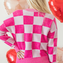  The Hazel | Checkered Drop Shoulder Buttoned V Neck Cardigan