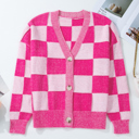  The Hazel | Checkered Drop Shoulder Buttoned V Neck Cardigan