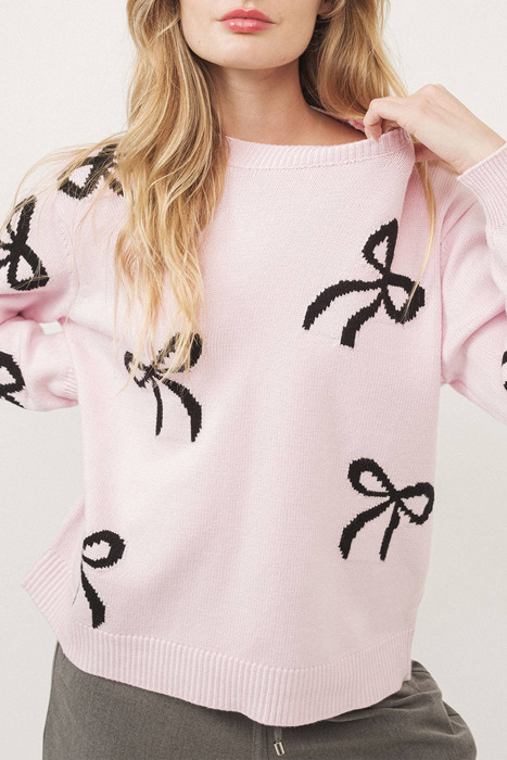 The Chloe | Bow Print Long Sleeve Loose Fit Sweater