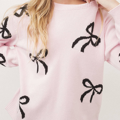 The Chloe | Bow Print Long Sleeve Loose Fit Sweater