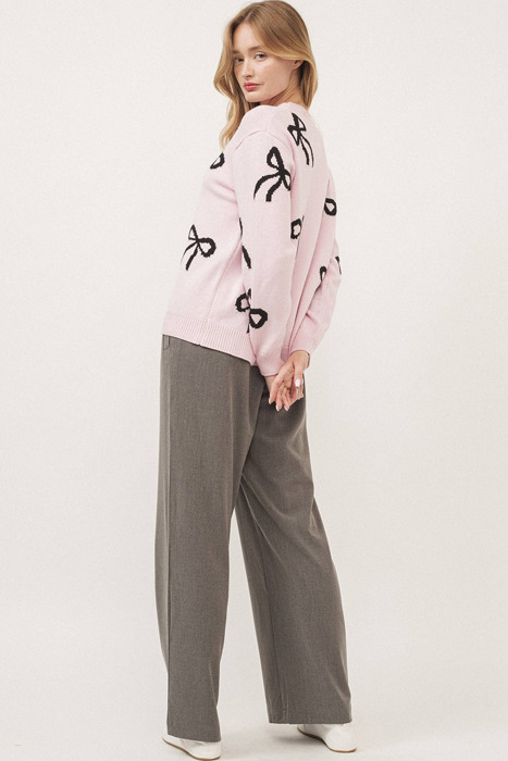 The Chloe | Bow Print Long Sleeve Loose Fit Sweater