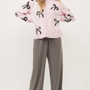  The Chloe | Bow Print Long Sleeve Loose Fit Sweater