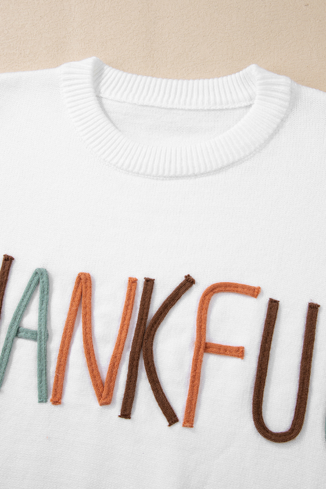 Plus Size Thankful Ivory Embroidered Sweater