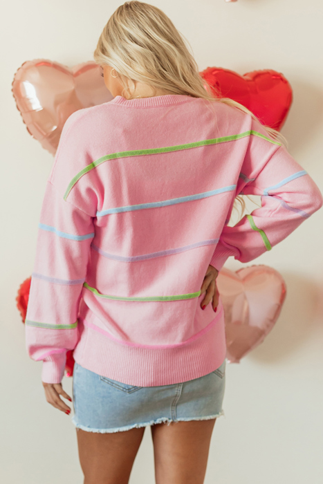 The Mila | Rainbow Stripes Drop Shoulder Henley Sweater