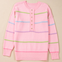  The Mila | Rainbow Stripes Drop Shoulder Henley Sweater