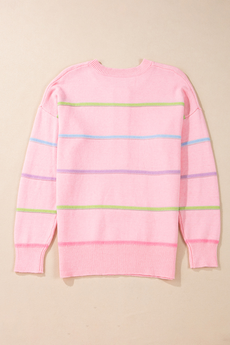 The Mila | Rainbow Stripes Drop Shoulder Henley Sweater