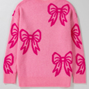  Pink Bow Pattern Drop Shoulder Loose Sweater