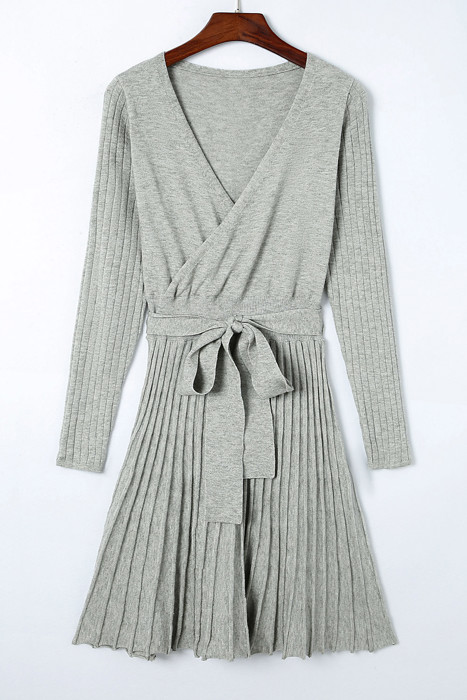 The Rowan | Ribbed Pleated Sweater Wrap Dress