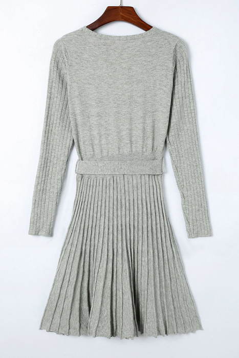 The Rowan | Ribbed Pleated Sweater Wrap Dress