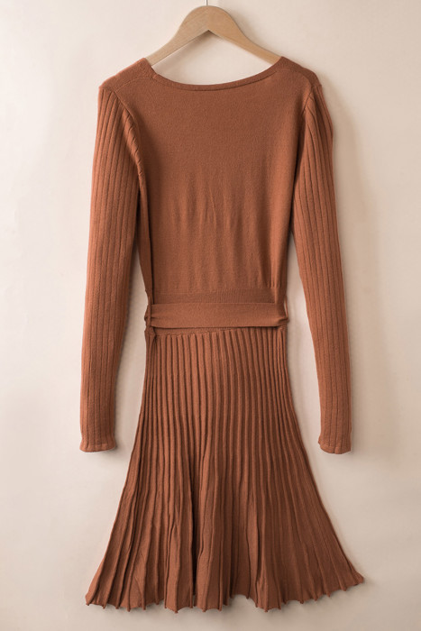 The Rowan | Ribbed Pleated Sweater Wrap Dress