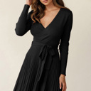  The Rowan | Ribbed Pleated Sweater Wrap Dress