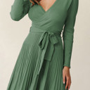 XL Green The Rowan | Ribbed Pleated Sweater Wrap Dress