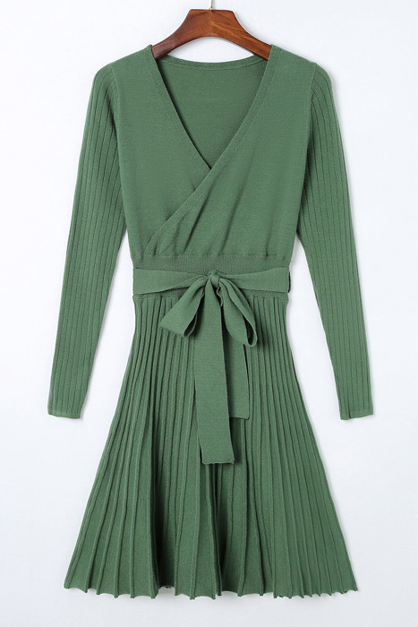 The Rowan | Ribbed Pleated Sweater Wrap Dress