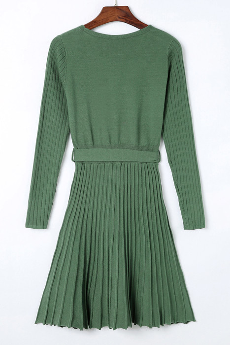 The Rowan | Ribbed Pleated Sweater Wrap Dress