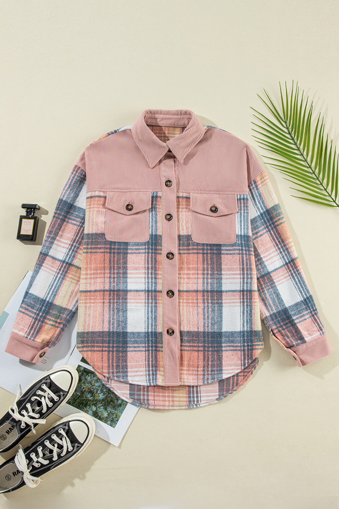 The Laney | Plaid Corduroy Patchwork Chest Pocket Shacket