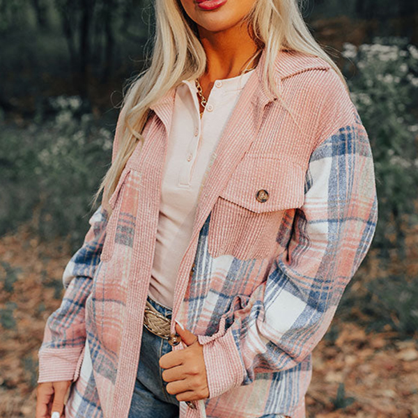 The Laney | Plaid Corduroy Patchwork Chest Pocket Shacket