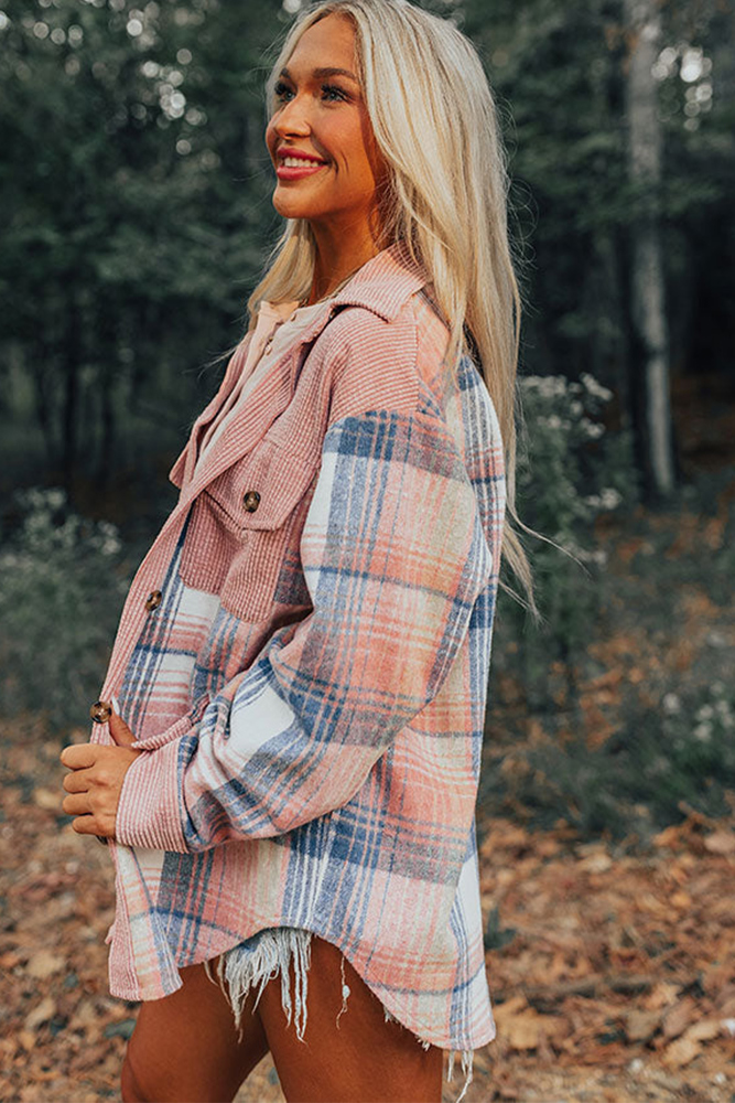 The Laney | Plaid Corduroy Patchwork Chest Pocket Shacket