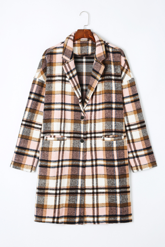 The Maggie | Pink Plaid Button Up Lapel Jacket