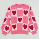  The Poppy | Pink Love Heart Checkered Valentine Knit Sweater