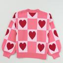  The Poppy | Pink Love Heart Checkered Valentine Knit Sweater