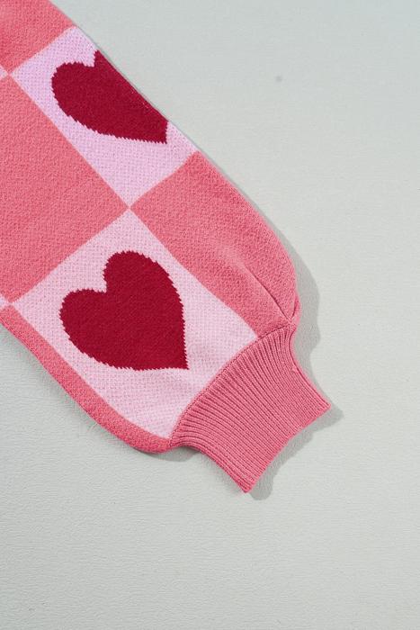 The Poppy | Pink Love Heart Checkered Valentine Knit Sweater