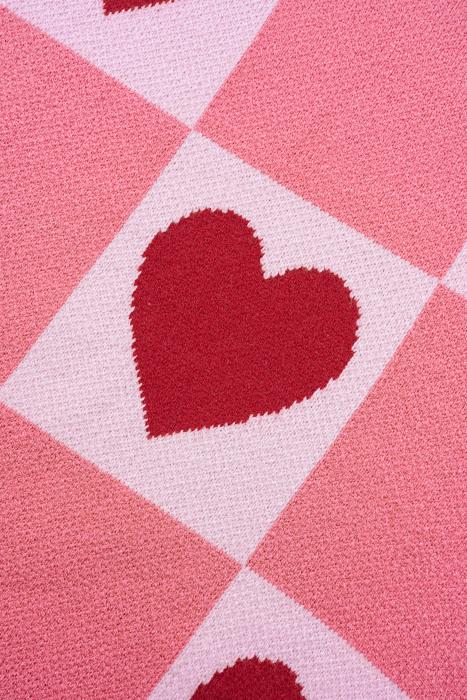 The Poppy | Pink Love Heart Checkered Valentine Knit Sweater