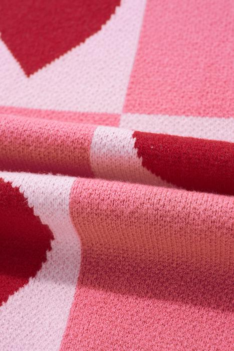 The Poppy | Pink Love Heart Checkered Valentine Knit Sweater