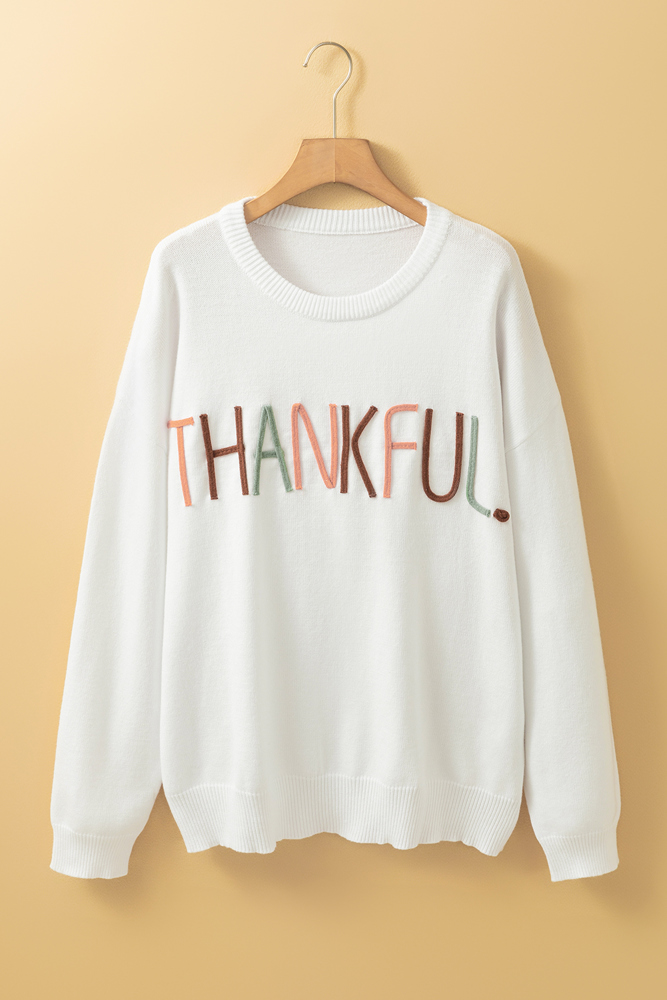 Thankful Ivory Embroidered Sweater