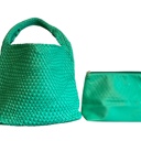 Kelly Green The Willow | Large Woven Vegan Leather Tote with Pouch Bag