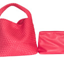 Bright Pink The Willow | Large Woven Vegan Leather Tote with Pouch Bag