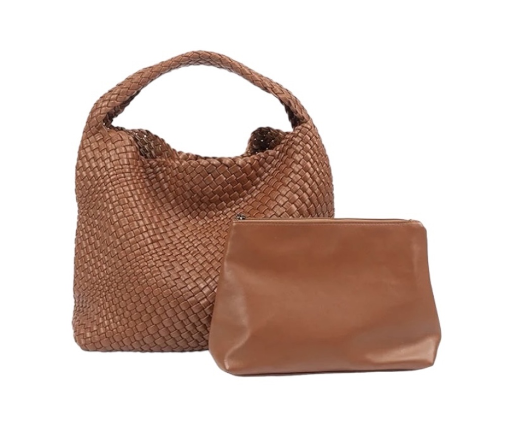 The Willow | Large Woven Vegan Leather Tote with Pouch Bag