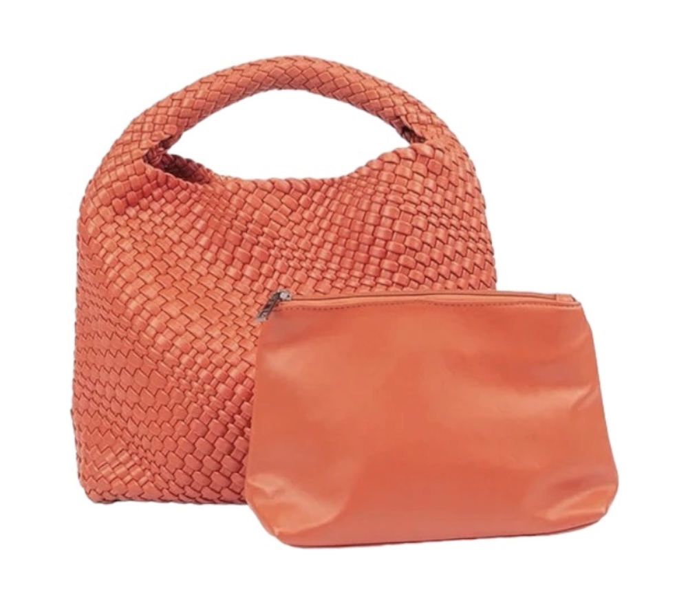 The Willow | Large Woven Vegan Leather Tote with Pouch Bag