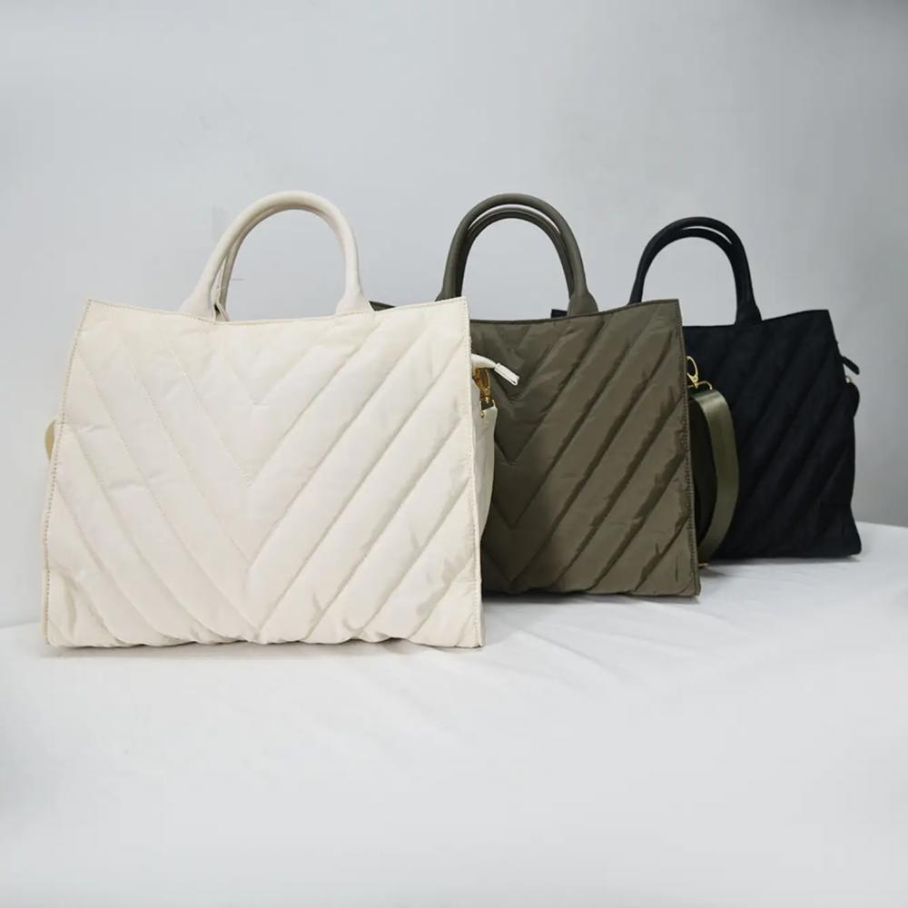 The Carmen | Chevron Stripe Large Puffer Tote