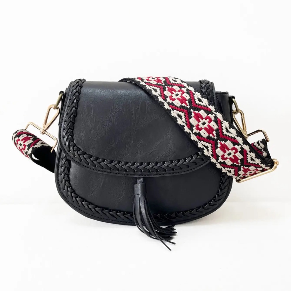 The Eva Saddle Crossbody Bag with Jacquard Strap