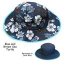 Dark Blue and Brown Turtle and Floral Baby Reversible Sun Hats with UPF 50+ Protection