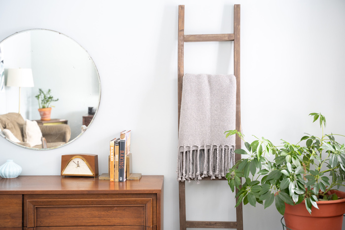 Rustic Farmhouse Reclaimed Wood Decorative Bookcase, Blanket Ladder