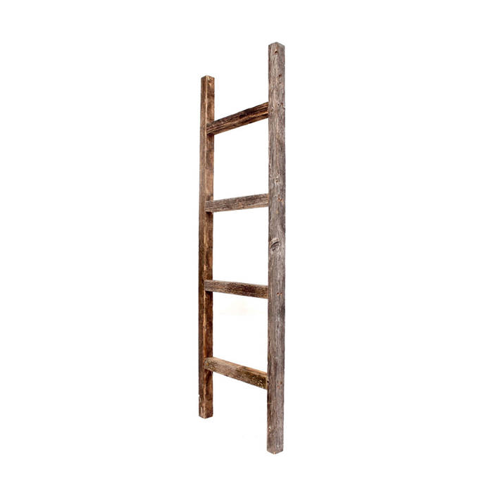 Rustic Farmhouse Reclaimed Wood Decorative Bookcase, Blanket Ladder