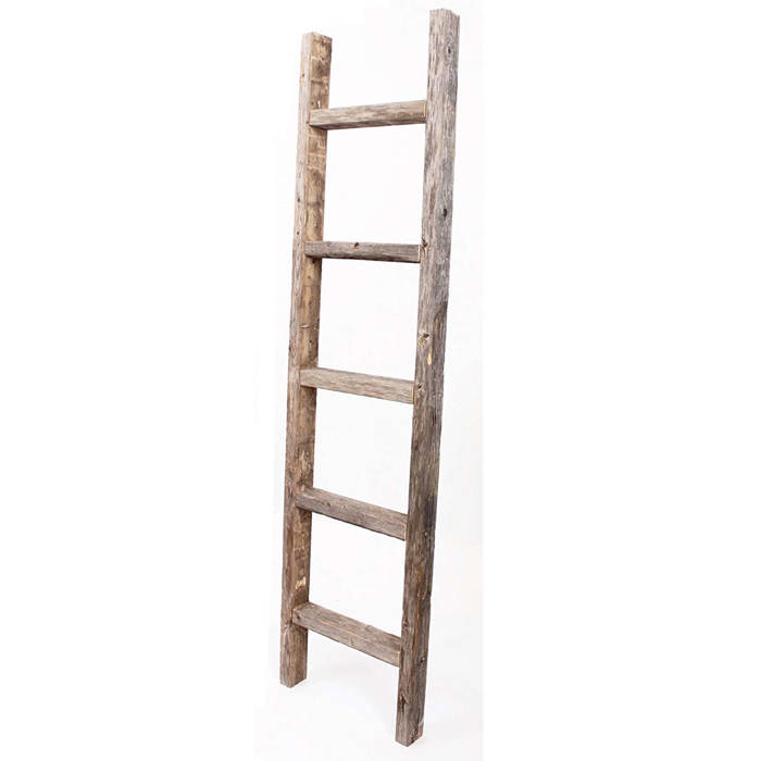 Rustic Farmhouse Reclaimed Wood Decorative Bookcase, Blanket Ladder