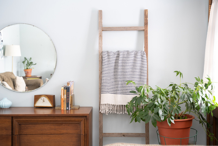 Rustic Farmhouse Reclaimed Wood Decorative Bookcase, Blanket Ladder